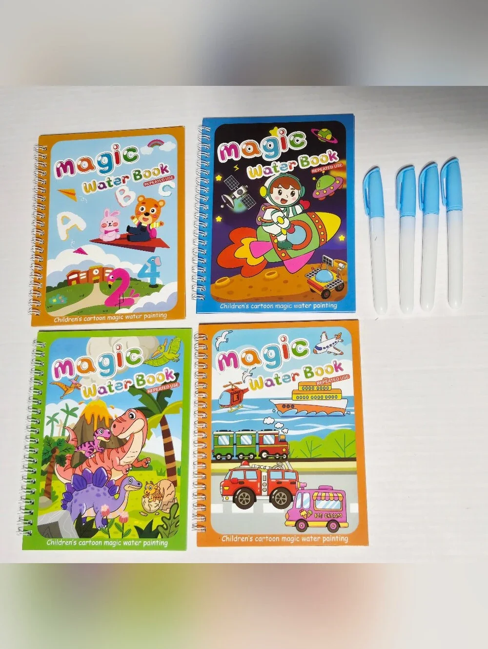 Reusable Magic Water Coloring Books w/ 4 Water Pens Kids Travel Activity Set